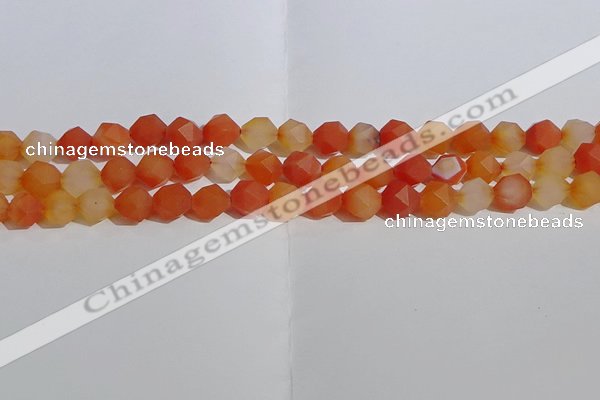 CAA1237 15.5 inches 8mm faceted nuggets matte red agate beads