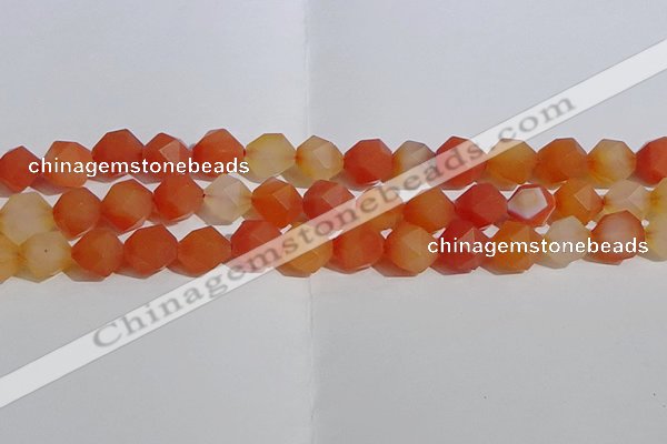 CAA1239 15.5 inches 12mm faceted nuggets matte red agate beads
