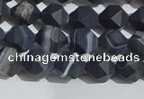 CAA1242 15.5 inches 6mm faceted nuggets matte black line agate beads