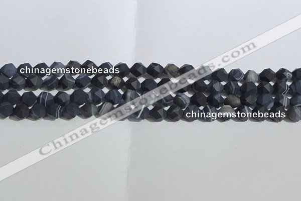 CAA1242 15.5 inches 6mm faceted nuggets matte black line agate beads