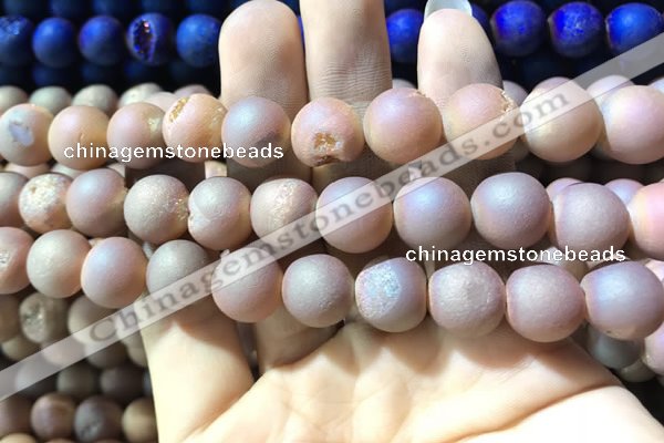 CAA1353 15.5 inches 14mm round matte plated druzy agate beads