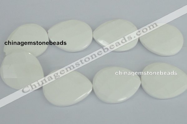 CAA16 15.5 inches 40*50mm faceted flat teardrop white agate beads