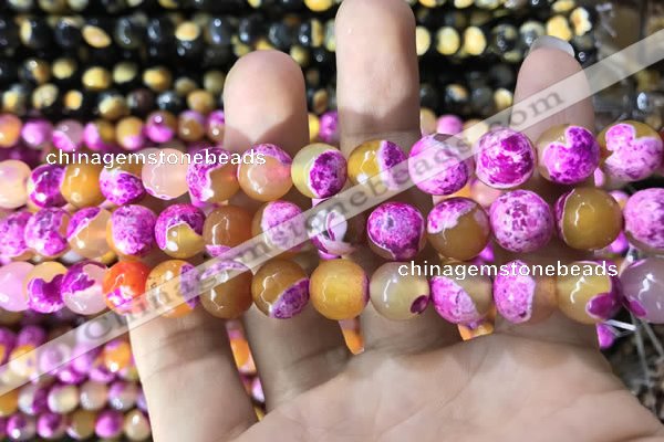 CAA1783 15 inches 10mm faceted round fire crackle agate beads