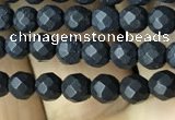CAA2437 15.5 inches 4mm faceted round matte black agate beads