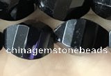 CAA2494 15.5 inches 10*14mm faceted & twisted rice black agate beads