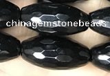 CAA2503 15.5 inches 10*20mm faceted rice black agate beads wholesale