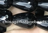 CAA2514 15.5 inches 10*14mm faceted teardrop black agate beads