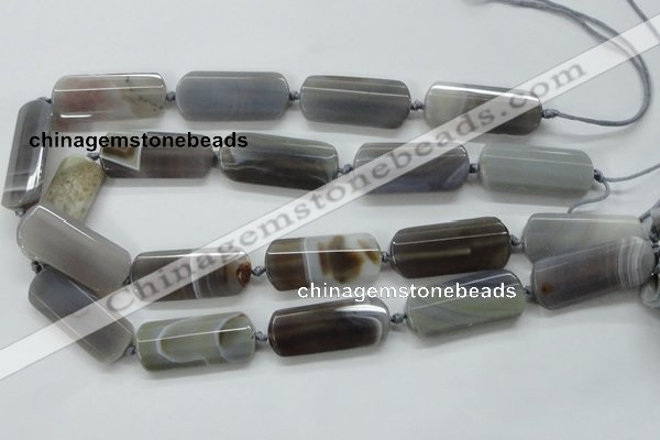 CAA254 15.5 inches 16*38mm faceted rectangle grey line agate beads
