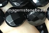 CAA2585 15.5 inches 20mm faceted coin black agate beads wholesale