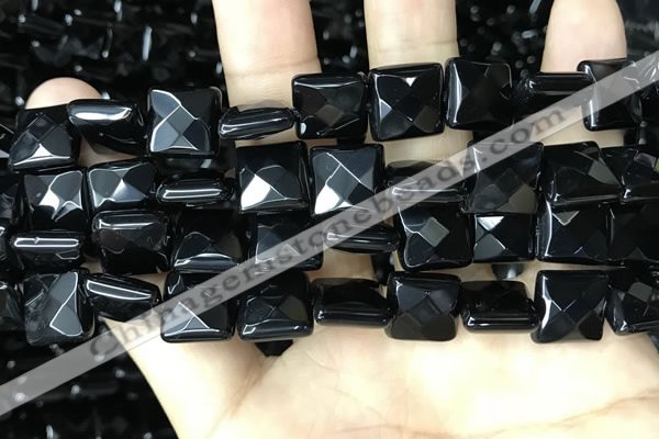 CAA2611 15.5 inches 16*16mm faceted square black agate beads