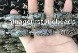 CAA2687 15.5 inches 12*30mm - 14*30mm rice tibetan agate dzi beads