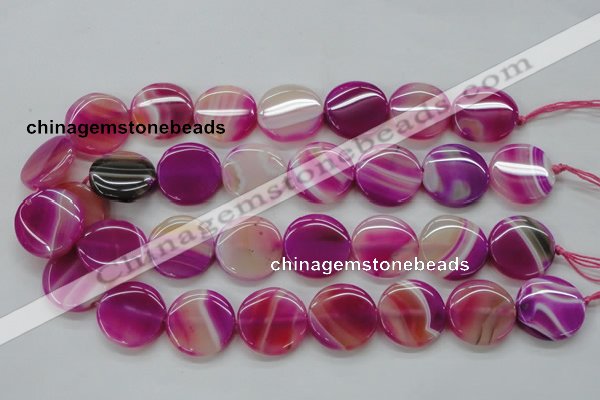 CAA310 15.5 inches 24mm flat round fuchsia line agate beads