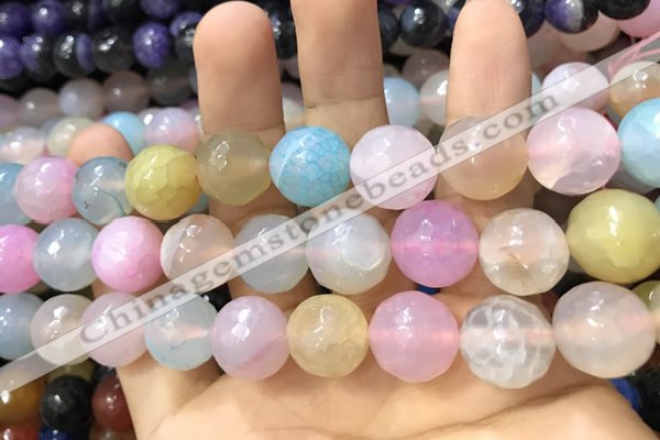 CAA3203 15 inches 14mm faceted round fire crackle agate beads wholesale