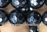 CAA3557 15.5 inches 10mm faceted round AB-color black agate beads