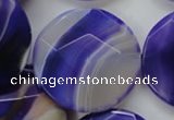 CAA364 15.5 inches 34mm faceted coin violet line agate beads