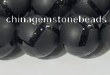 CAA3658 15.5 inches 12mm round matte & carved black agate beads