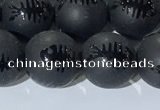 CAA3672 15.5 inches 10mm round matte & carved black agate beads