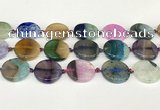 CAA4428 15.5 inches 25mm flat round agate druzy geode beads