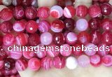 CAA5196 15.5 inches 14mm faceted round banded agate beads