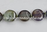 CAA561 15.5 inches 14mm faceted flat round dragon veins agate beads