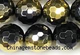 CAA6026 15 inches 10mm faceted round electroplated agate beads