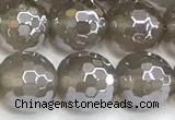 CAA6040 15 inches 10mm faceted round AB-color grey agate beads