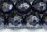 CAA6060 15 inches 10mm faceted round AB-color black agate beads