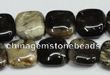 CAA952 15.5 inches 16*16mm square natural fossil wood agate beads