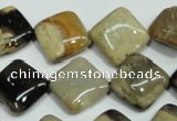 CAA957 15.5 inches 14*14mm diamond natural fossil wood agate beads