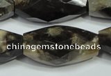 CAA971 16*30mm faceted rice natural fossil wood agate beads