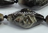 CAA972 20*40mm faceted rice natural fossil wood agate beads