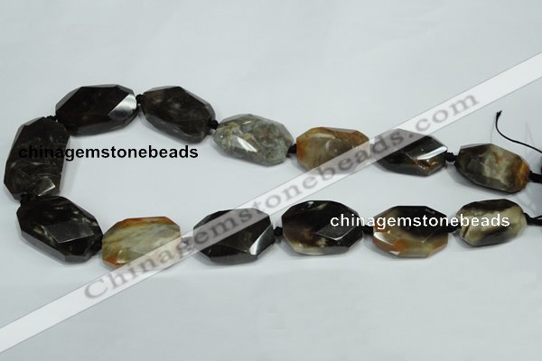 CAA974 18*25mm - 20*32mm faceted twisted rectangle fossil wood agate beads