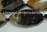 CAA975 22*38mm faceted & twisted oval natural fossil wood agate beads