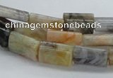 CAB136 15.5 inches 10*15mm flat column bamboo leaf agate beads