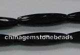 CAB330 15.5 inches 8*30mm faceted rice black agate gemstone beads