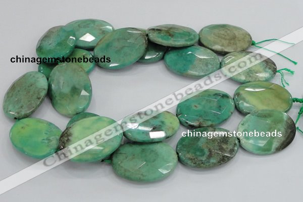CAB44 15.5 inches 30*40mm faceted oval green grass agate beads