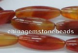 CAB483 15.5 inches 10*30mm faceted rice red agate beads wholesale