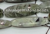 CAB570 15.5 inches 15*40mm flat rice silver needle agate gemstone beads