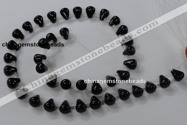 CAB754 15.5 inches 8*10mm top-drilled teardrop black agate beads