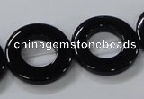 CAB856 15.5 inches 25mm donut black agate gemstone beads wholesale