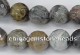 CAG1425 15.5 inches 14mm faceted round silver needle agate beads