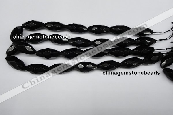 CAG1630 15.5 inches 13*30mm faceted rice black agate gemstone beads