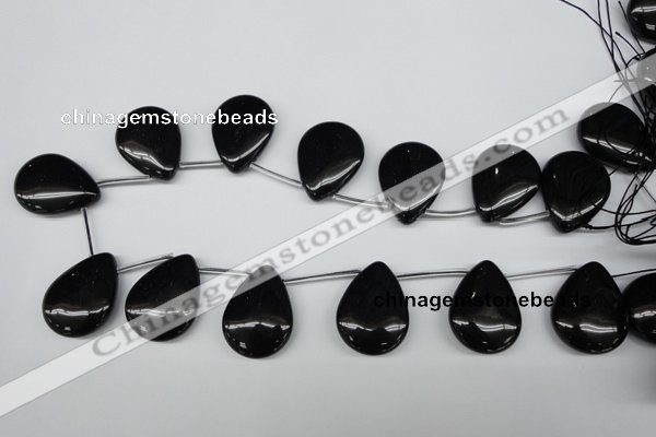 CAG1632 Top-drilled 25*32mm flat teardrop black agate gemstone beads