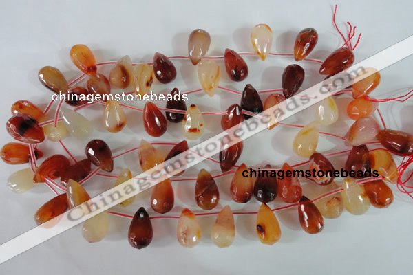 CAG1669 Top-drilled 13*18mm faceted teardrop red agate gemstone beads
