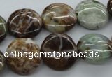 CAG1930 15.5 inches 16mm flat round green magic agate beads