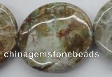CAG1935 15.5 inches 35mm flat round green magic agate beads