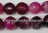 CAG2089 15.5 inches 14mm faceted round fuchsia line agate beads