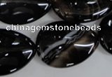 CAG2929 15.5 inches 22*30mm flat teardrop black line agate beads