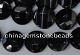 CAG3074 15.5 inches 16mm faceted coin black line agate beads