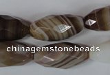 CAG3130 15.5 inches 12*25mm faceted rice brown line agate beads